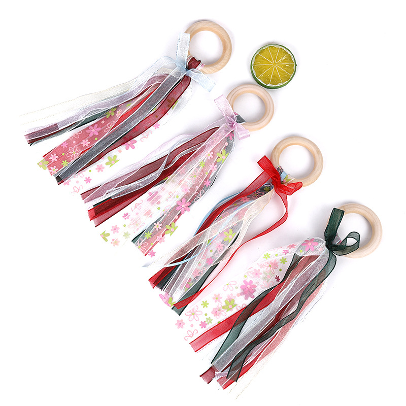 Infant Molar Rod Teether Toys Colorful Printed Ribbon Bow Children&#039;s Room Decoration Molar Toy