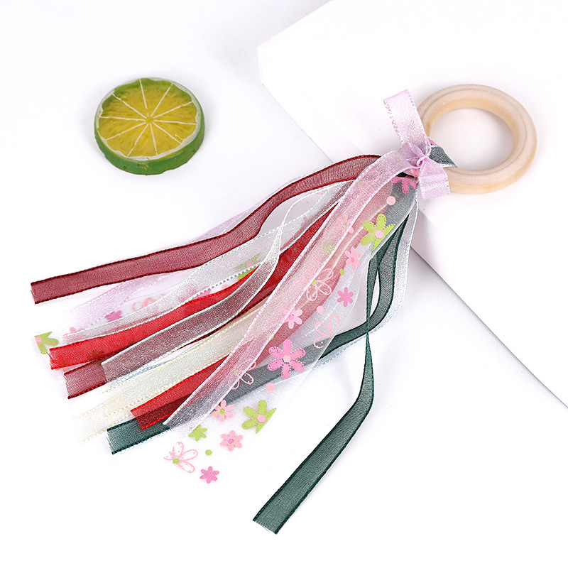 Infant Molar Rod Teether Toys Colorful Printed Ribbon Bow Children's Room Decoration Molar Toy
