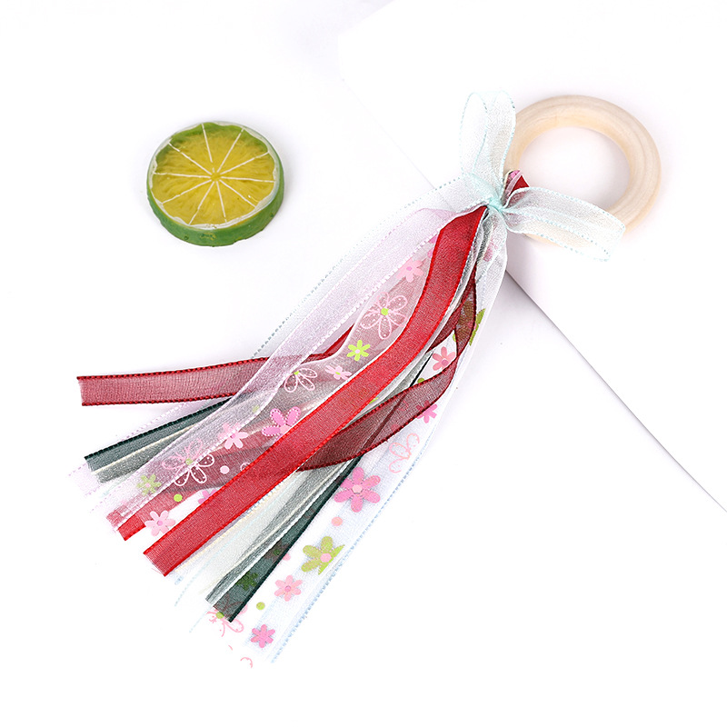 Infant Molar Rod Teether Toys Colorful Printed Ribbon Bow Children's Room Decoration Molar Toy