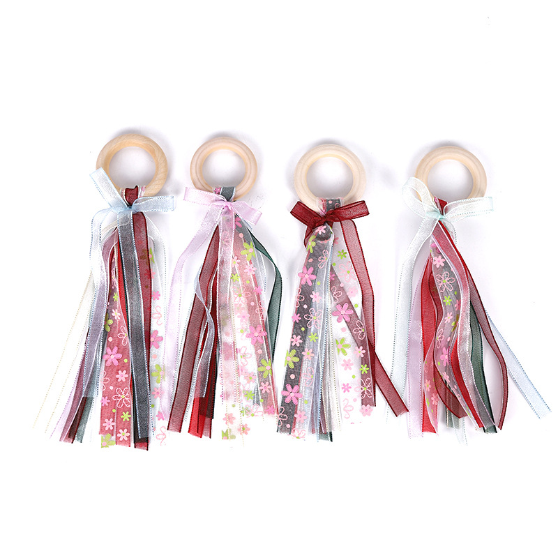 Infant Molar Rod Teether Toys Colorful Printed Ribbon Bow Children&#039;s Room Decoration Molar Toy