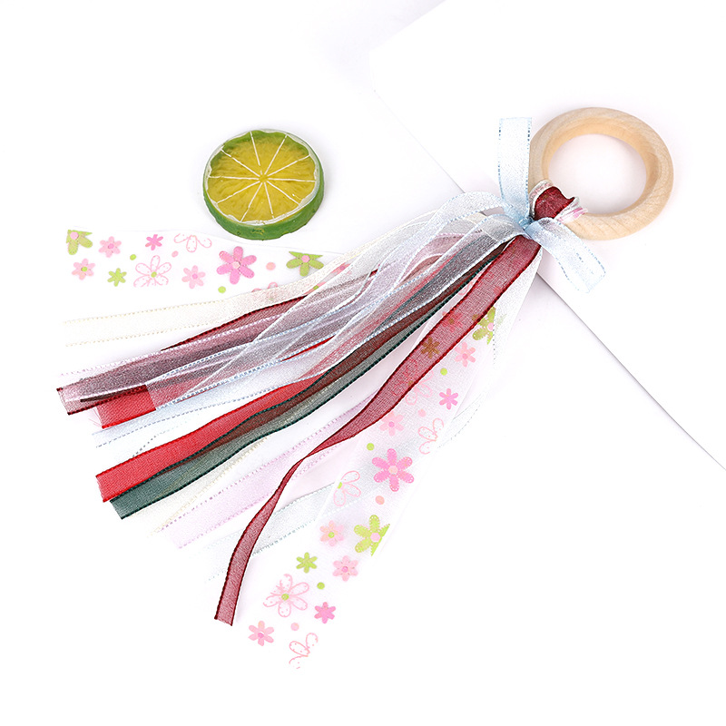 Infant Molar Rod Teether Toys Colorful Printed Ribbon Bow Children&#039;s Room Decoration Molar Toy