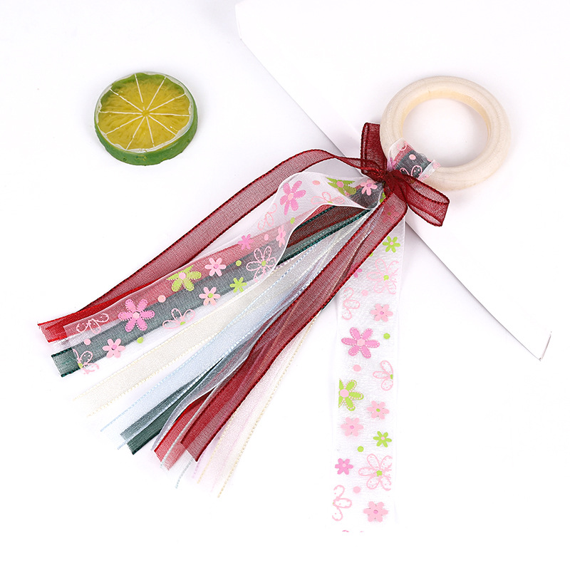 Infant Molar Rod Teether Toys Colorful Printed Ribbon Bow Children's Room Decoration Molar Toy
