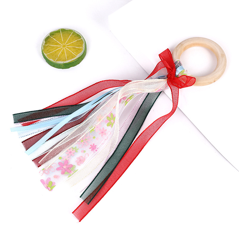 Infant Molar Rod Teether Toys Colorful Printed Ribbon Bow Children's Room Decoration Molar Toy