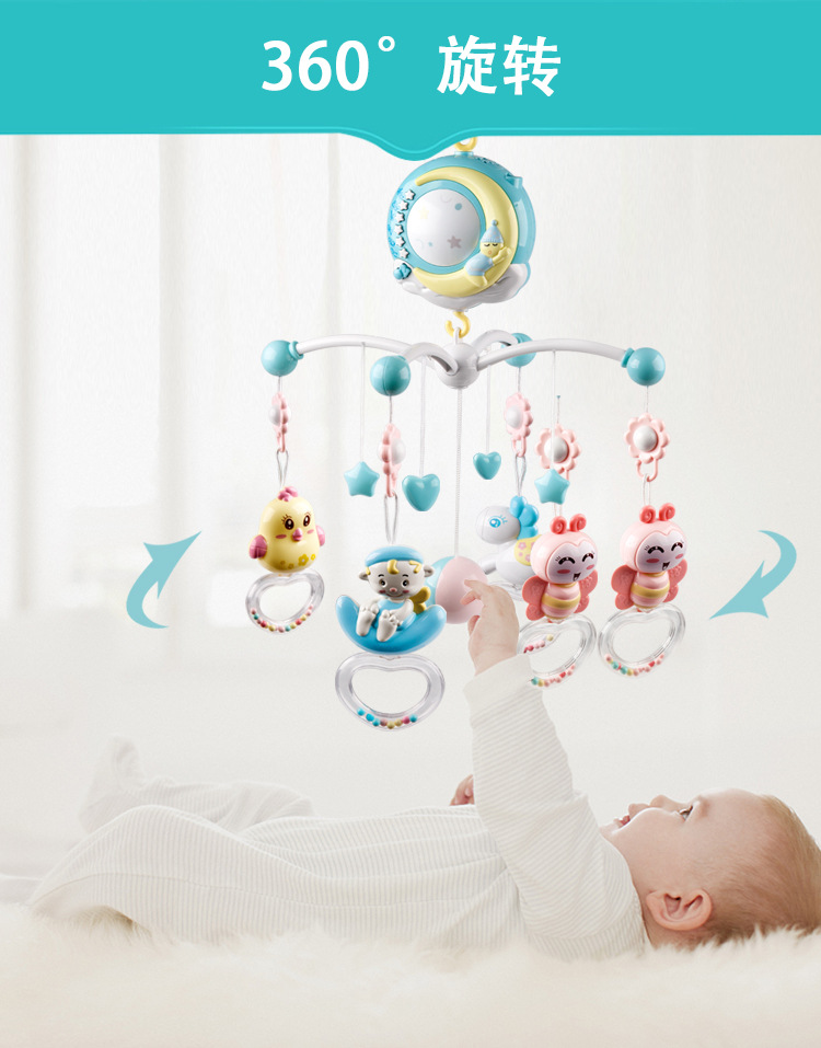 Cross-Border Hot Selling Baby Bed Bell Rattle Toys 0-18 Months Music Bedside Bell Projection Infant Comfort Toy