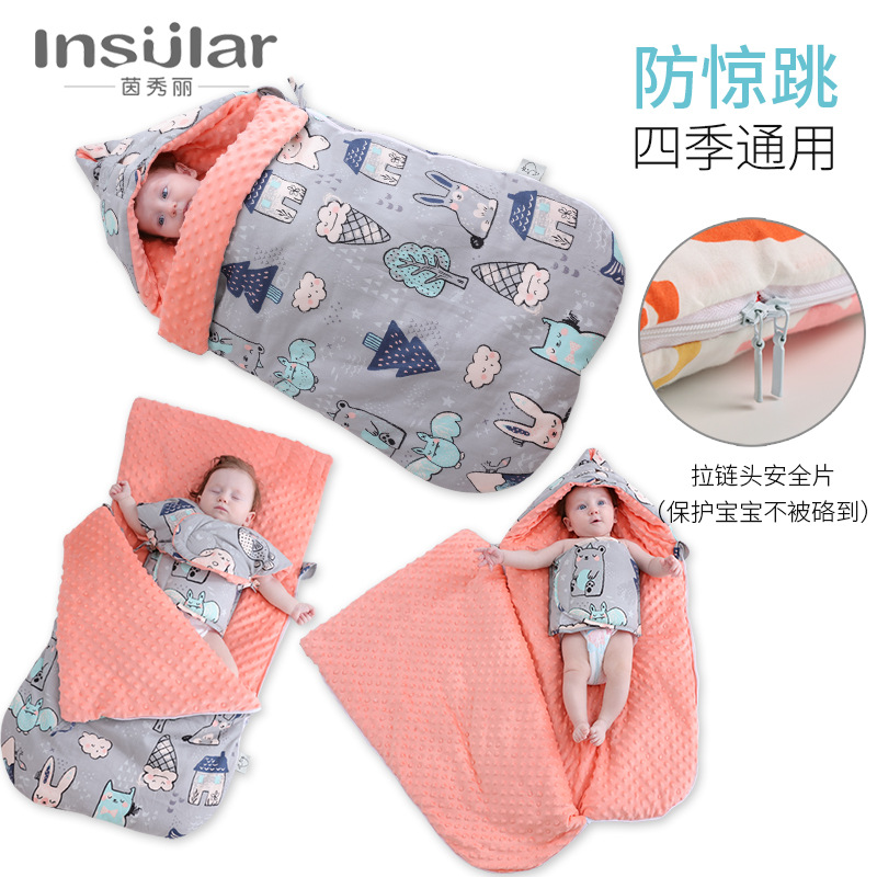 AntiStartle Autumn and Winter Thickening DualUse Newborn Swaddling Quilt Baby Bean Blanket Sleeping Bag CrossBorder