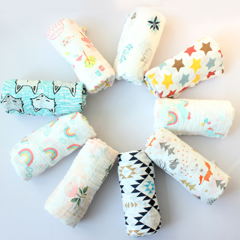 Newborn Bath Towel Muslim Gauze Cartoon Baby Baby&#039;s Blanket Cotton Muslin Gauze Quilt Baby Blanket Customized