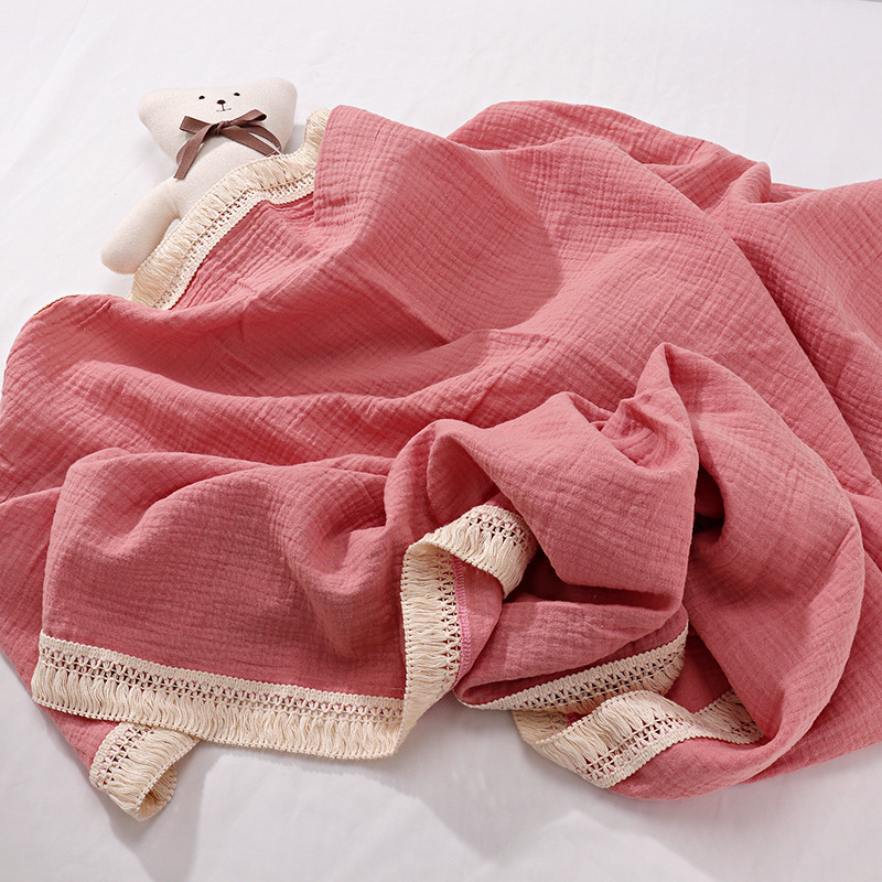 INS Tassel Children&#039;s Blanket Baby Gauze Swaddle Baby&#039;s Blanket Newborn Baby Supplies Quilt Wrapped Towel