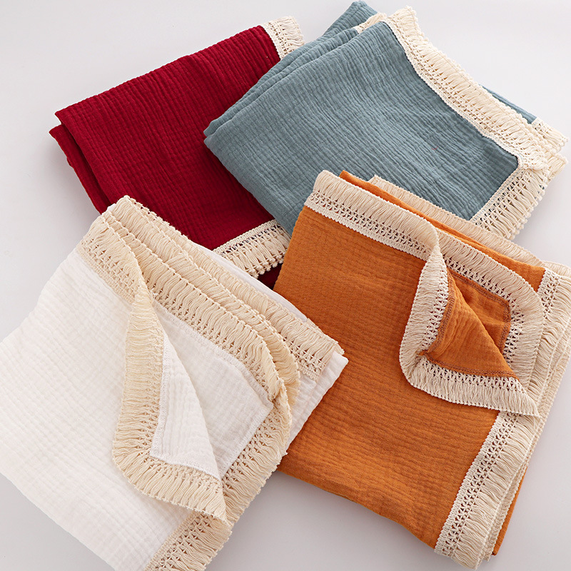INS Tassel Children's Blanket Baby Gauze Swaddle Baby's Blanket Newborn Baby Supplies Quilt Wrapped Towel