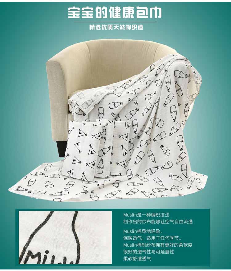 Newborn Bath Towel Muslim Gauze Cartoon Baby Baby's Blanket Cotton Muslin Gauze Quilt Baby Blanket Customized