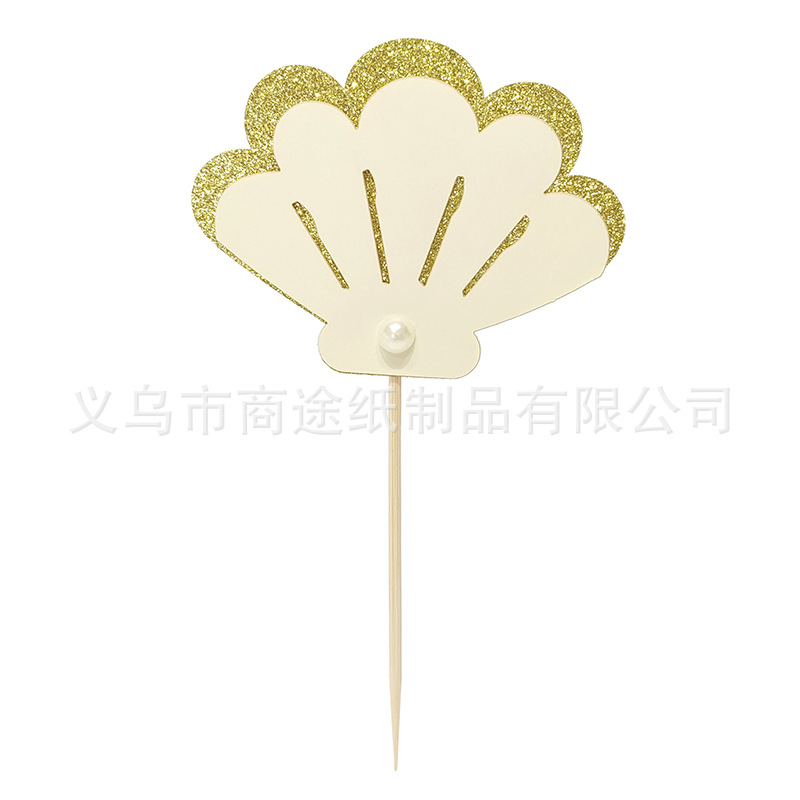 Summer Cake Decoration Creative Mermaid Shell Seaweed Cake Inserting Card Beach Party Cake Toothpick Holder