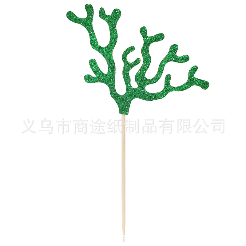 Summer Cake Decoration Creative Mermaid Shell Seaweed Cake Inserting Card Beach Party Cake Toothpick Holder
