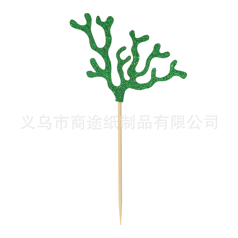 Summer Cake Decoration Creative Mermaid Shell Seaweed Cake Inserting Card Beach Party Cake Toothpick Holder