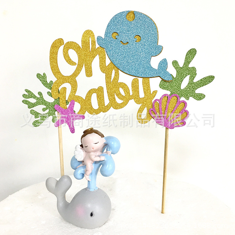 Summer Cake Decoration Creative Mermaid Shell Seaweed Cake Inserting Card Beach Party Cake Toothpick Holder