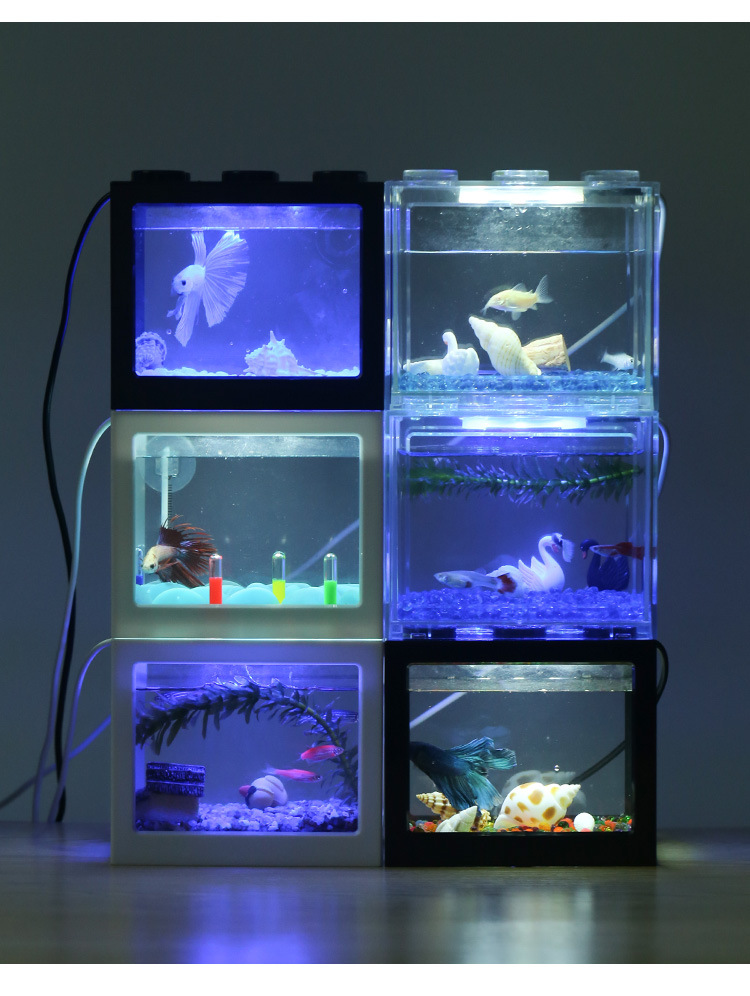 Light Betta Tank Stacked Lego Fish Tank Small Micro Landscape Seaweed Ball Box Turtle Ant Pet Fish Box