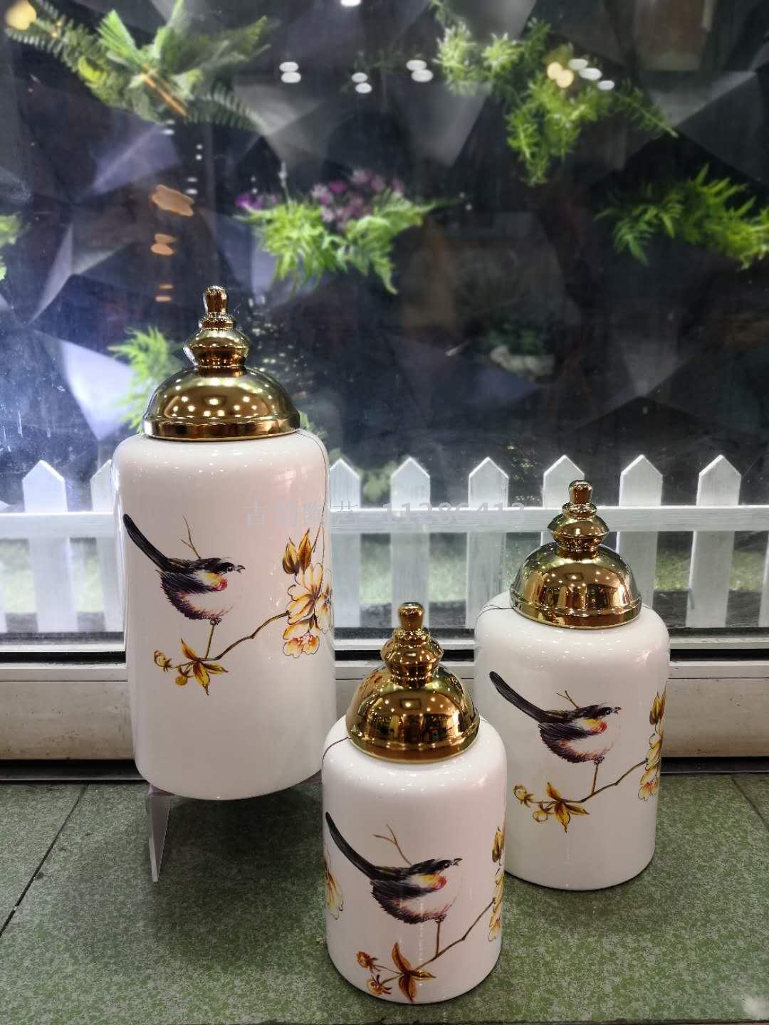 Manufacturer sells 3-piece set of ceramic vases set pieces home decoration candy jar storage jar chocolate jar