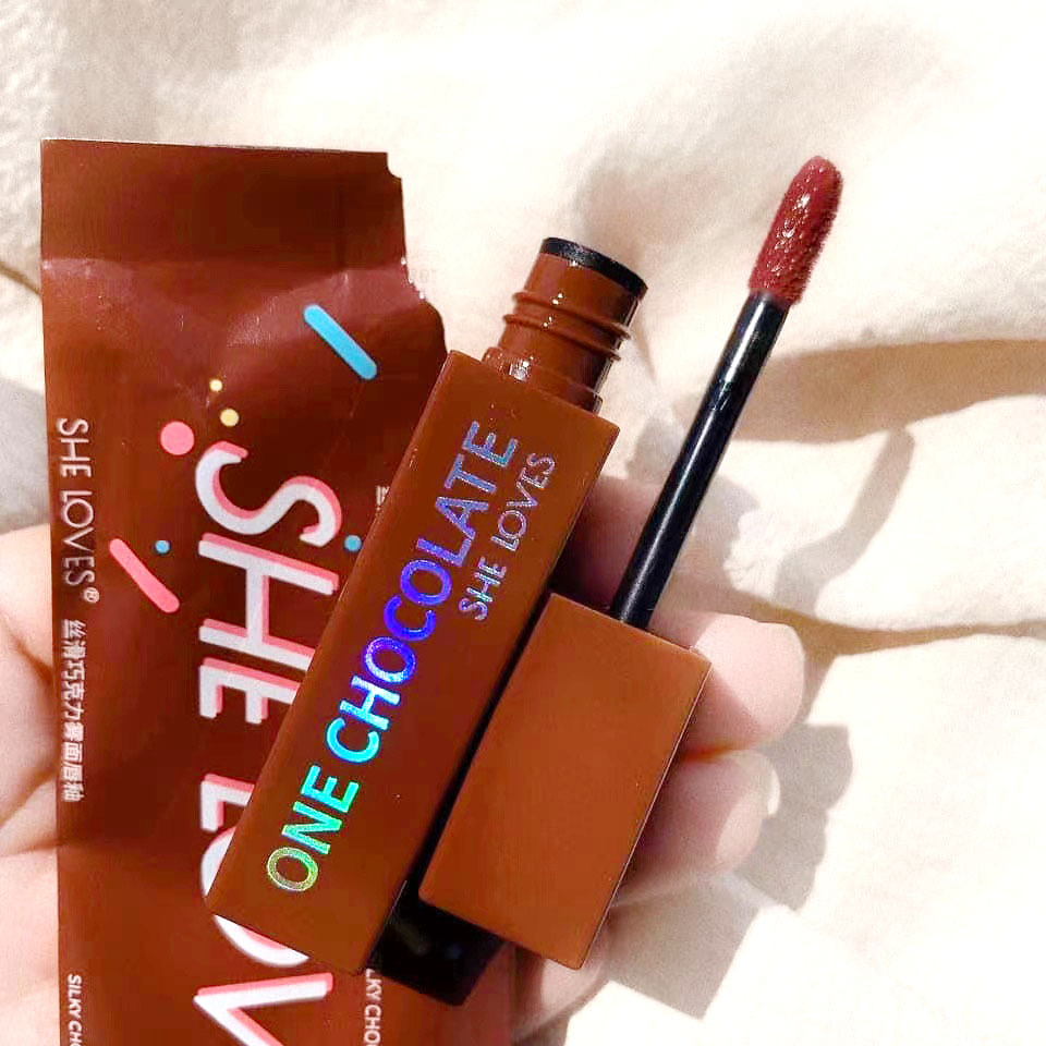 Spot Sheloves Chocolate Matte Lip Gloss Matte Non-Fading Lipstick Female Student Lip Glaze Lipstick Kit