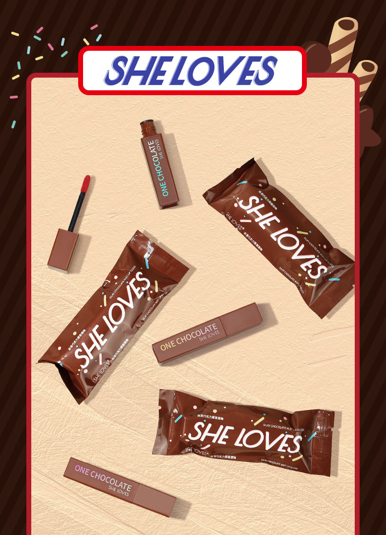 Spot Sheloves Chocolate Matte Lip Gloss Matte Non-Fading Lipstick Female Student Lip Glaze Lipstick Kit