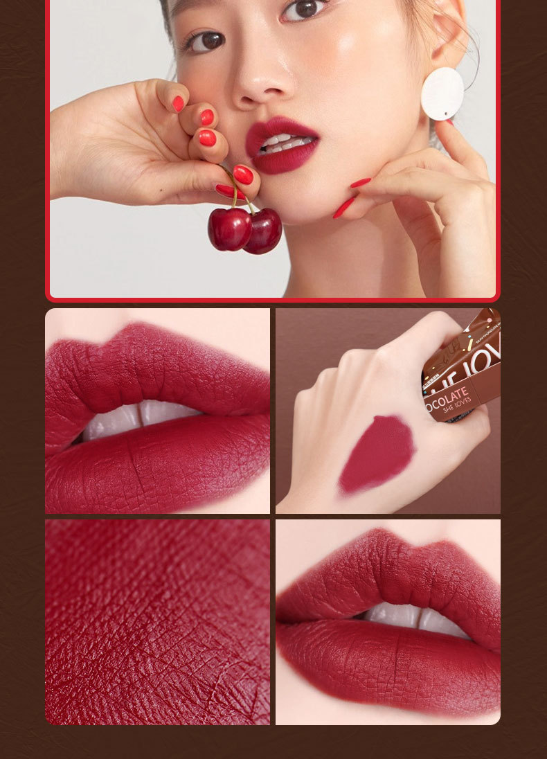 Spot Sheloves Chocolate Matte Lip Gloss Matte Non-Fading Lipstick Female Student Lip Glaze Lipstick Kit