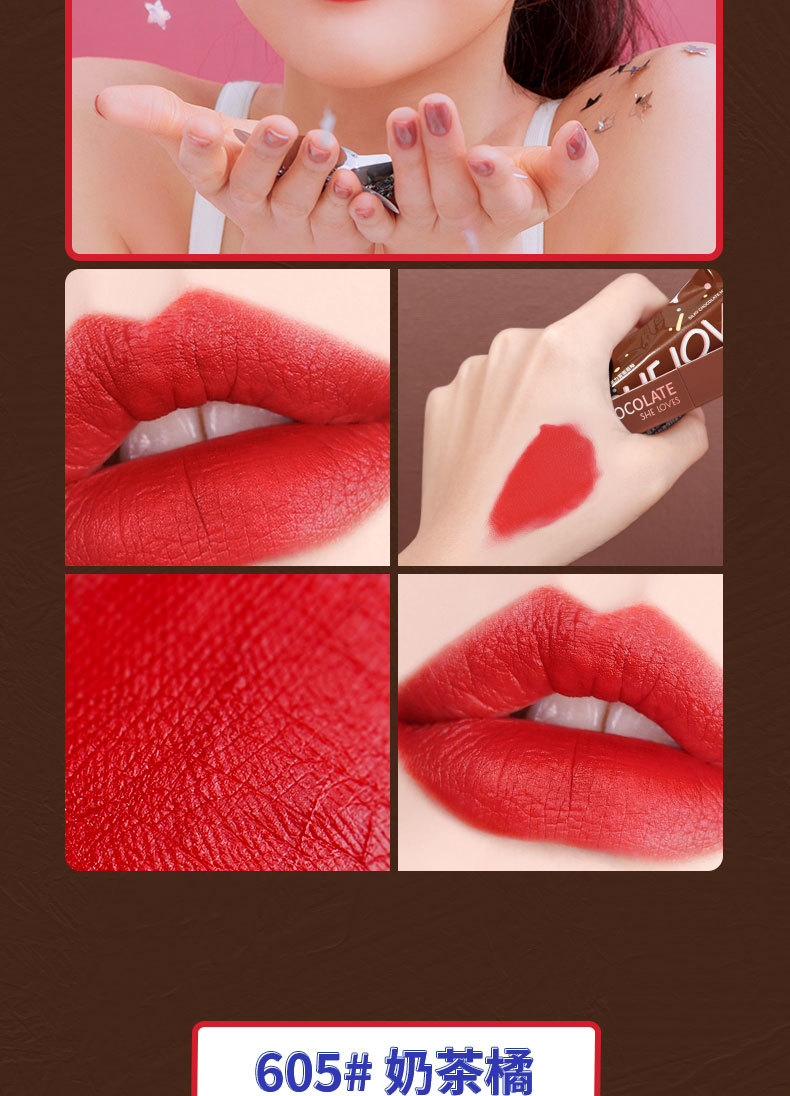 Spot Sheloves Chocolate Matte Lip Gloss Matte Non-Fading Lipstick Female Student Lip Glaze Lipstick Kit