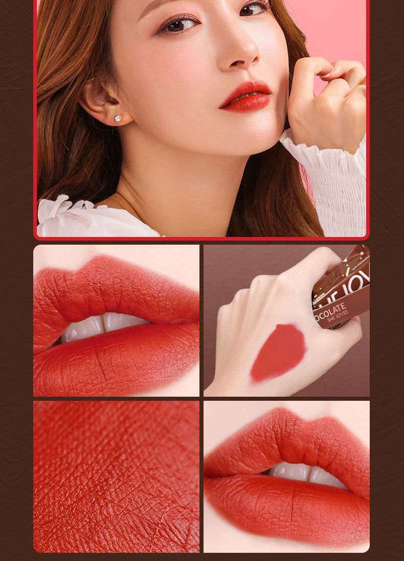 Spot Sheloves Chocolate Matte Lip Gloss Matte Non-Fading Lipstick Female Student Lip Glaze Lipstick Kit