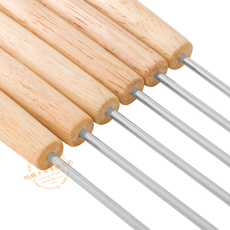 Wholesale 6 pieces set of Swiss fondue fork with oak handle, fondue fork with chocolate fondue