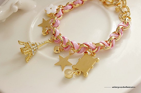 South Korea Imported New Star Flower Poker Peach Heart Leather Rope Eiffel Tower Crystal Bracelet South Korea Imported New Star Flower Poker Peach Heart Leather Rope Eiffel Tower Crystal Bracelet