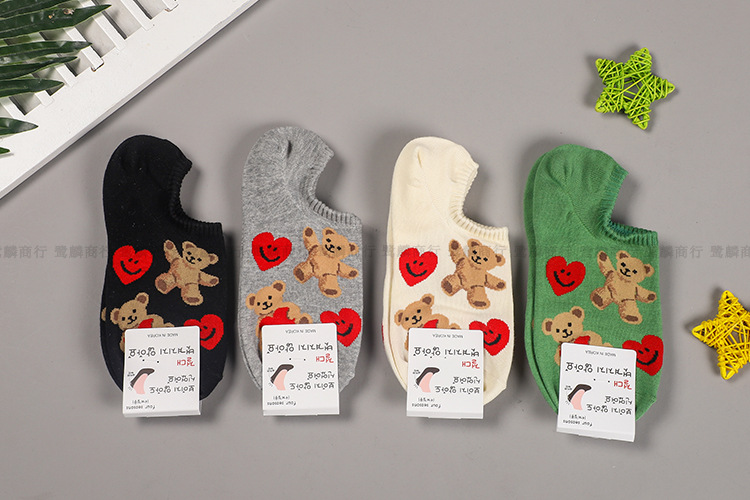 South Korea Imported Spring New Ladies' Short Cute Love Bear Low Top Socks Cartoon Casual Invisible Female Socks South Korea Imported Spring New Ladies' Short Cute Love Bear Low Top Socks Cartoon Casual Invisible Female Socks