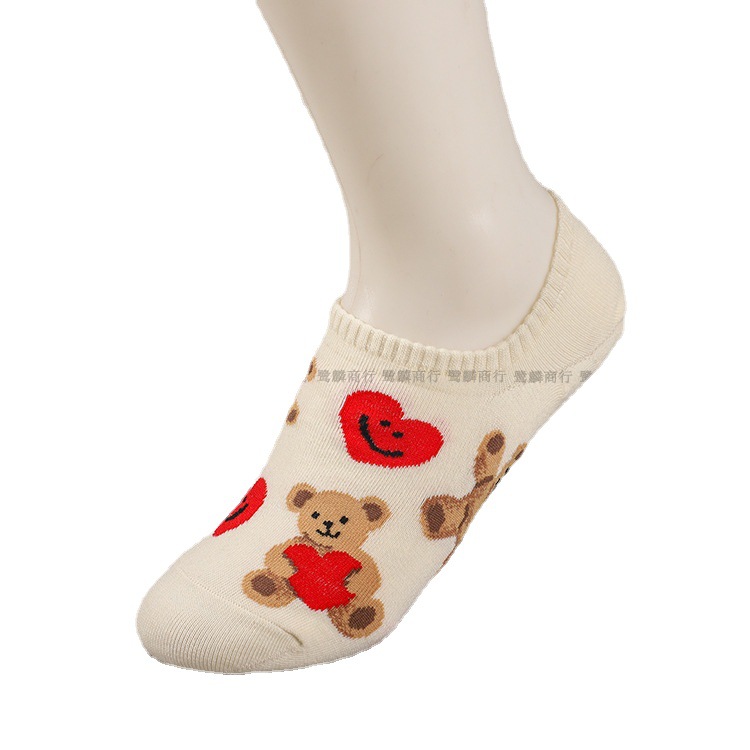 South Korea Imported Spring New Ladies&#039; Short Cute Love Bear Low Top Socks Cartoon Casual Invisible Female Socks