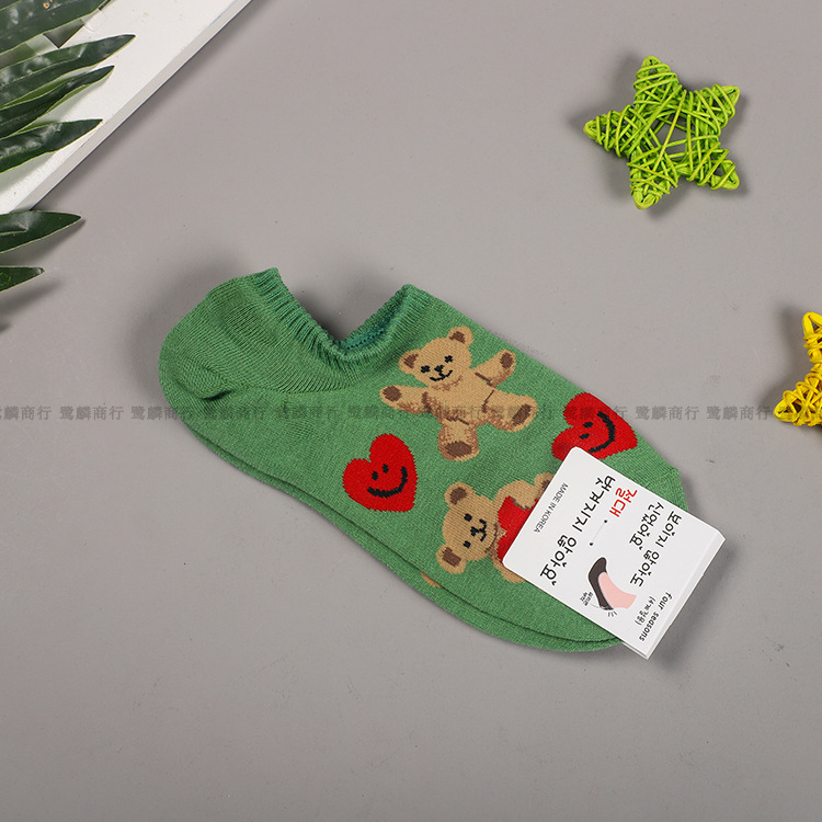 South Korea Imported Spring New Ladies&#039; Short Cute Love Bear Low Top Socks Cartoon Casual Invisible Female Socks