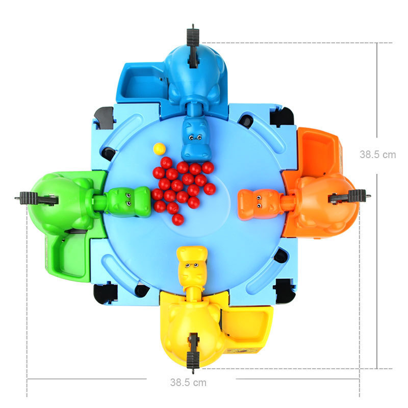 Hungry hippos feed frogs an updated version of the two-player competitive game Pinball for four interactive puzzle toys