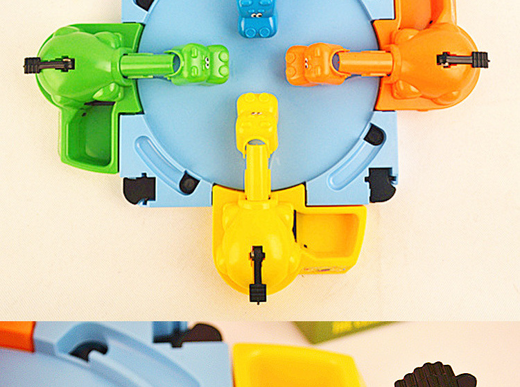 Hungry hippos feed frogs an updated version of the two-player competitive game Pinball for four interactive puzzle toys