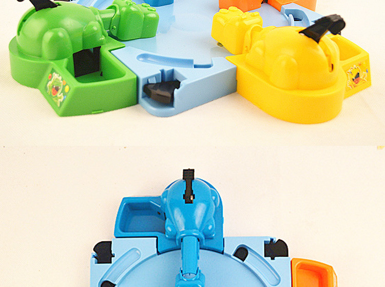 Hungry hippos feed frogs an updated version of the two-player competitive game Pinball for four interactive puzzle toys