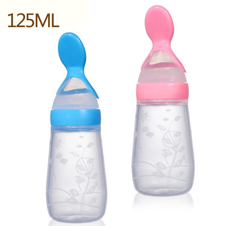 Alar Baby Elephant 125ml Baby rice Paste spoon extrusion feed bottle flat Rice Paste spoon