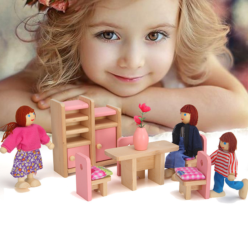 Baby Girl Play House Mini Simulation Children&#039;s Small Furniture Doll House Toy Bed Kitchen Sofa Model Set Pink