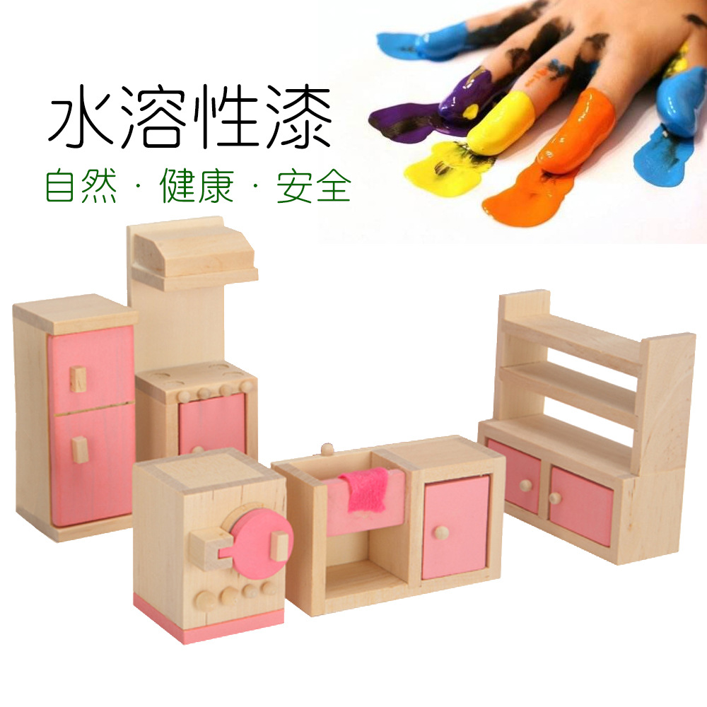 Baby Girl Play House Mini Simulation Children&#039;s Small Furniture Doll House Toy Bed Kitchen Sofa Model Set Pink
