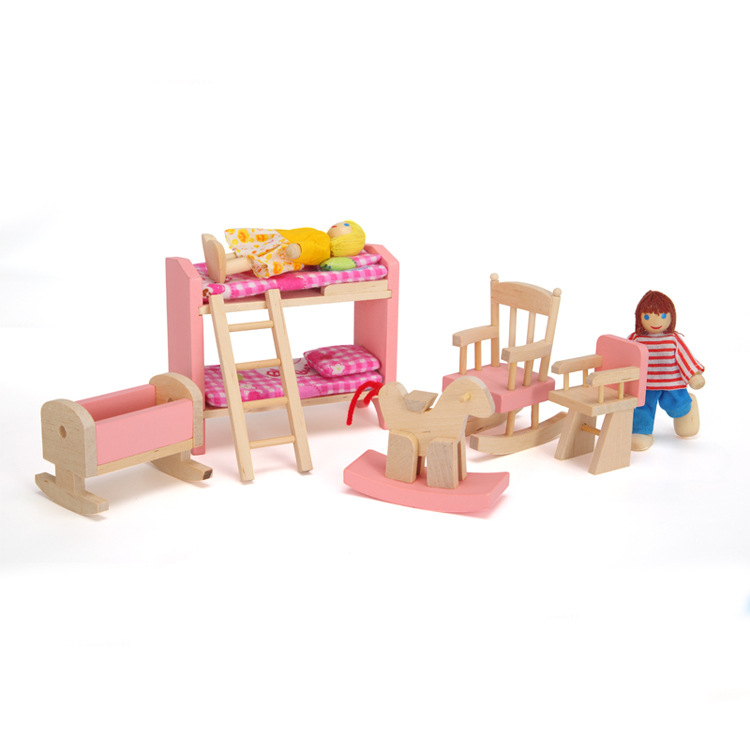 Baby Girl Play House Mini Simulation Children&#039;s Small Furniture Doll House Toy Bed Kitchen Sofa Model Set Pink
