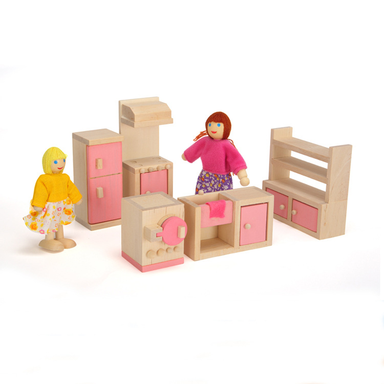 Baby Girl Play House Mini Simulation Children&#039;s Small Furniture Doll House Toy Bed Kitchen Sofa Model Set Pink