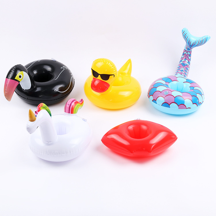 Available from stock PVC inflatable Water toy Flamingo Cup holders inflatable Water floating drink Cup holders