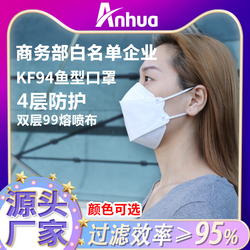 Korean Kf94 Fish Mouth Willow Leaf-Shaped KN95 Disposable Mask Silk Screen Logo Black Mask Factory Wholesale