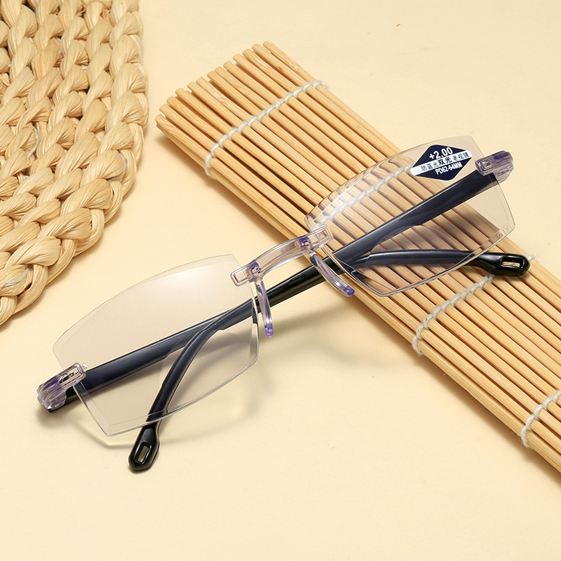 2021year Smart Zoom Anti-Blue Light Frameless Trimming Stall Goods Dual-Purpose Dual-Light Presbyopic Glasses