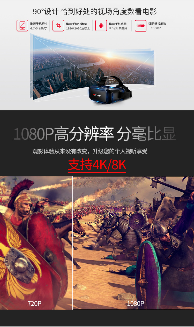 K2 Smart VR Glasses Virtual Reality Mobile Phone 3D Cinema Game VR Helmet Wholesale