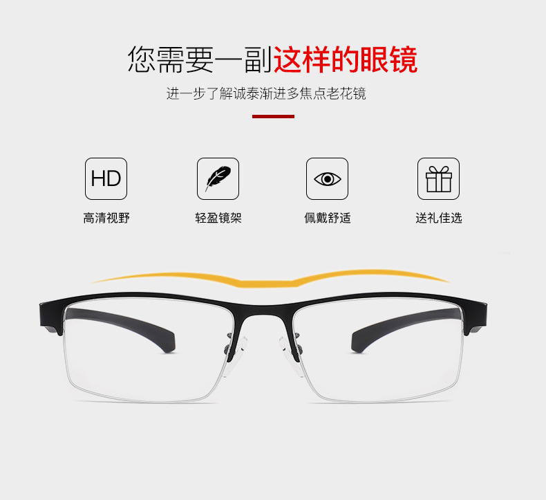 Anti-Blue Light Reading Glasses Progressive Multi-Focus Smart Zoom Dual-Use Comfortable Metal Business Reading Glasses