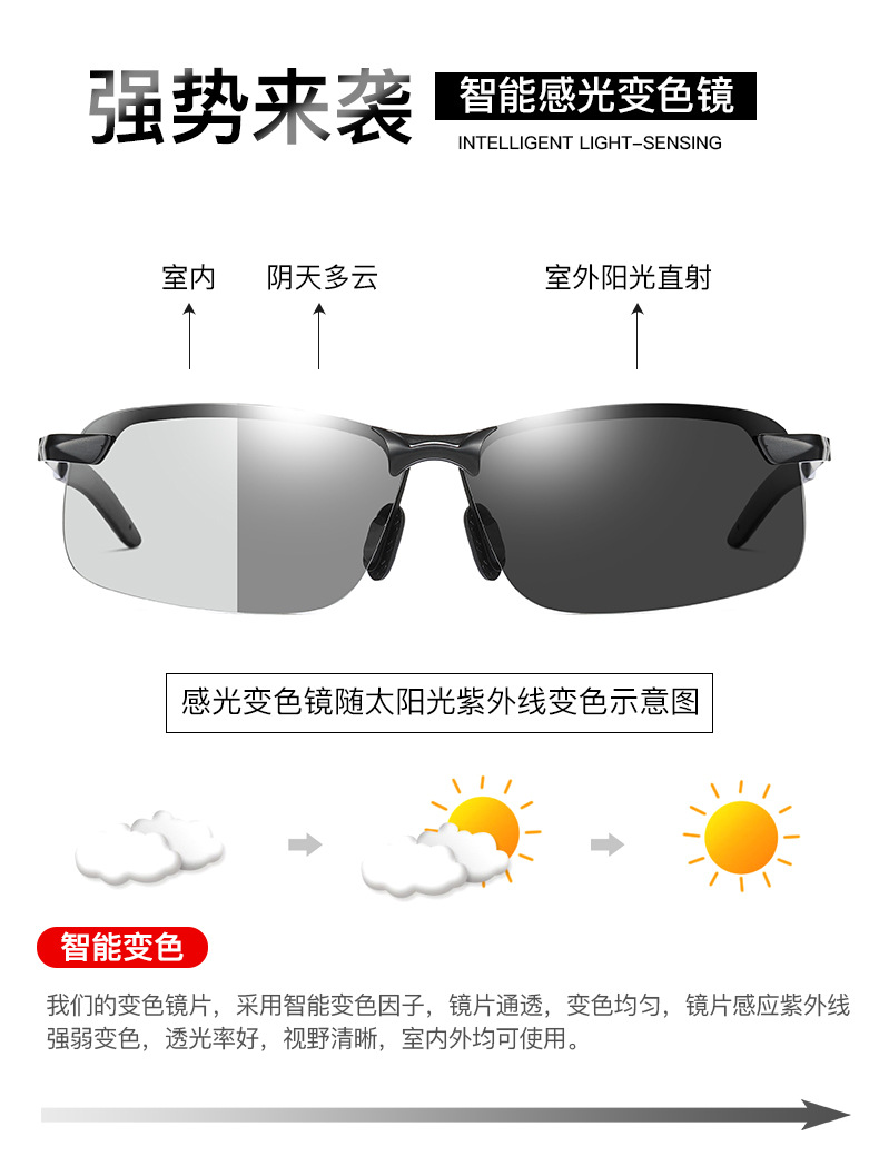 New 3043 Men's Sunglasses Day and Night Driving Glasses Smart Color Changing Polarized Sunglasses Factory Approval