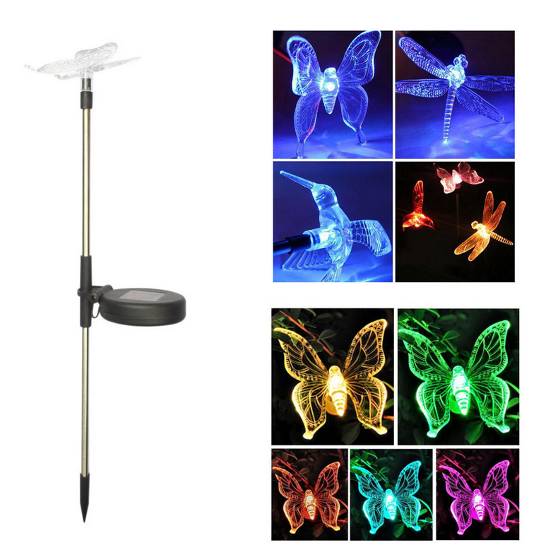 Solar Lawn Lamp Butterfly Dragonfly Bird Colorful LED Decorative Lighting Floor Outlet Lead Street Lamp