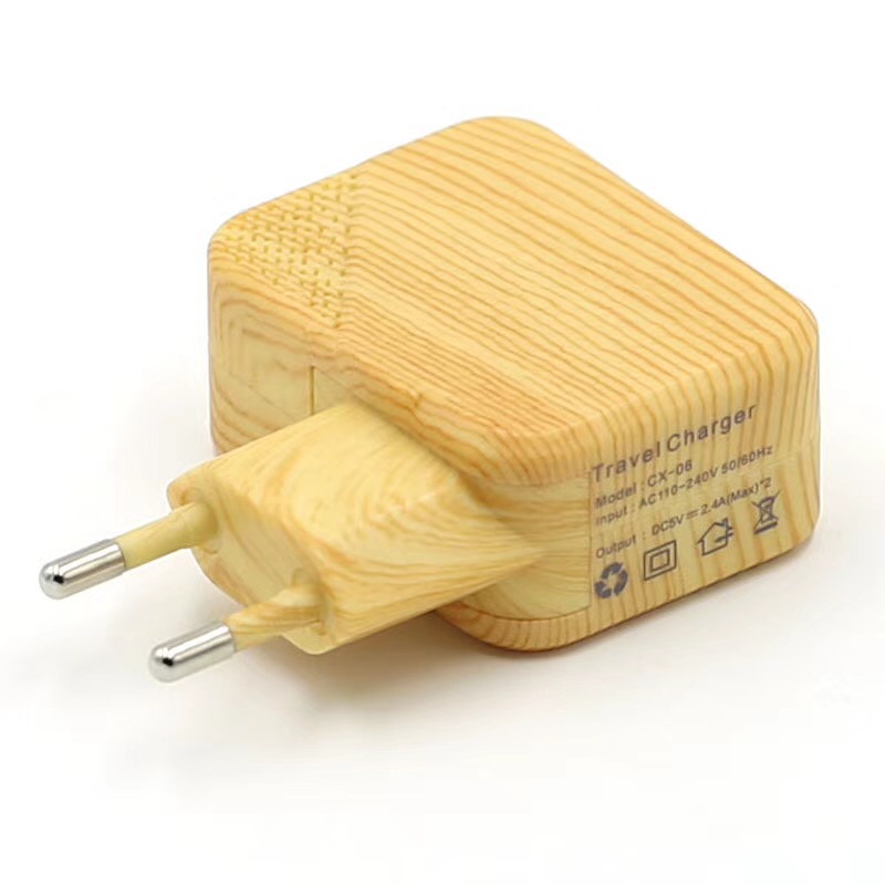 2.1A mobile phone charging head dual USB European standard charger private mold wood grain technology