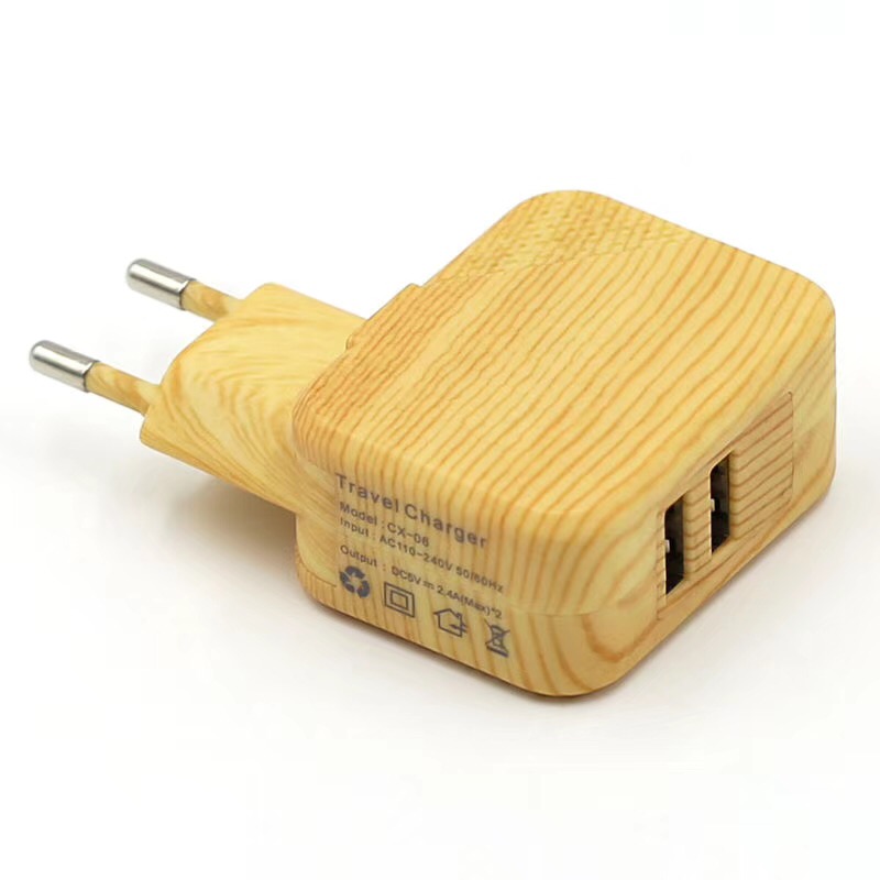 2.1A mobile phone charging head dual USB European standard charger private mold wood grain technology 2.1A mobile phone charging head dual USB European standard charger private mold wood grain technology