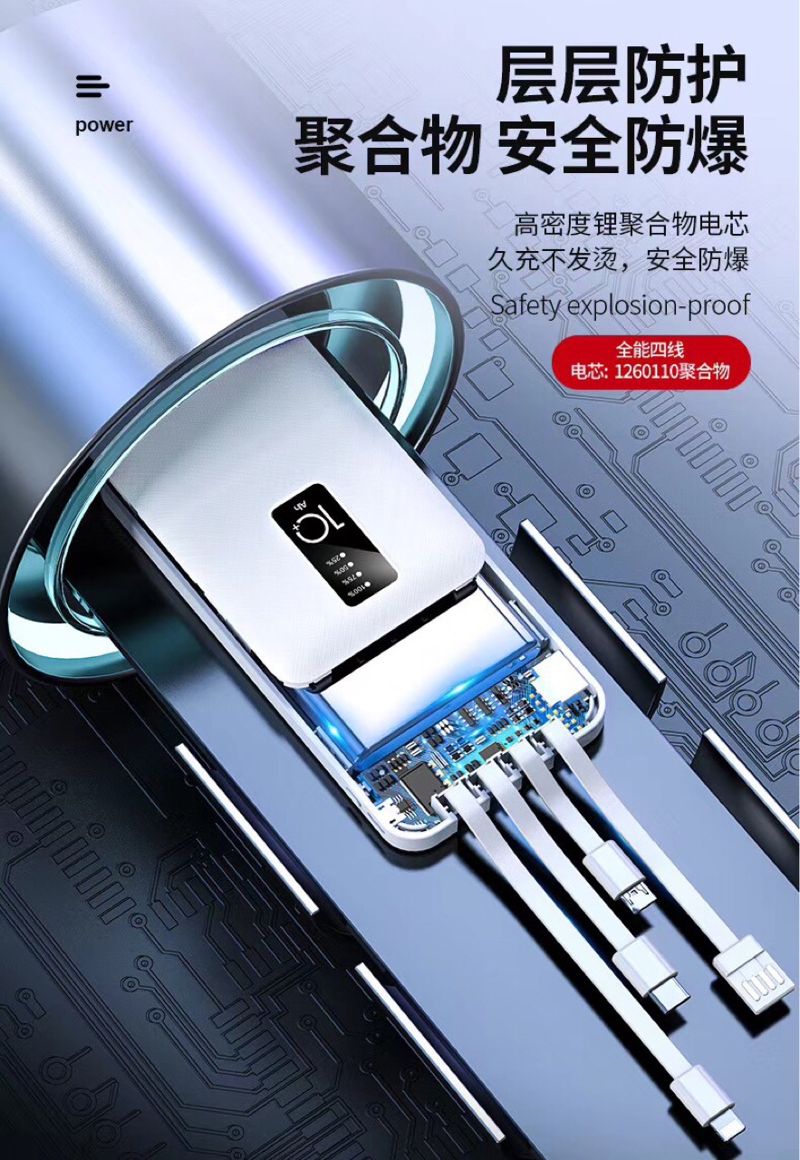 Ultra-Thin Four-Wire Power Bank 20000 MA Creative Mini Mirror Digital Display Fast Charging Mobile Phone Power Bank Ultra-Thin Four-Wire Power Bank 20000 MA Creative Mini Mirror Digital Display Fast Charging Mobile Phone Power Bank
