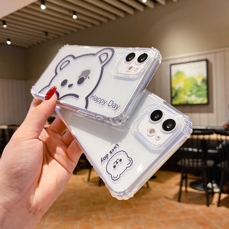 For Iphone11 New Transparent Bear Mobile Phone Shell for iPhone 12Promax Creative Silicone Phone Protective Case