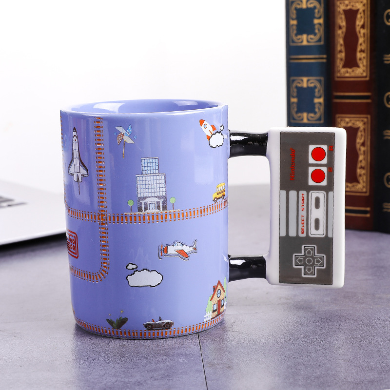 Blue Cup Game Controller Ceramic Cup Square Game Controller Mark son creative game Modeling bone porcelain Cup