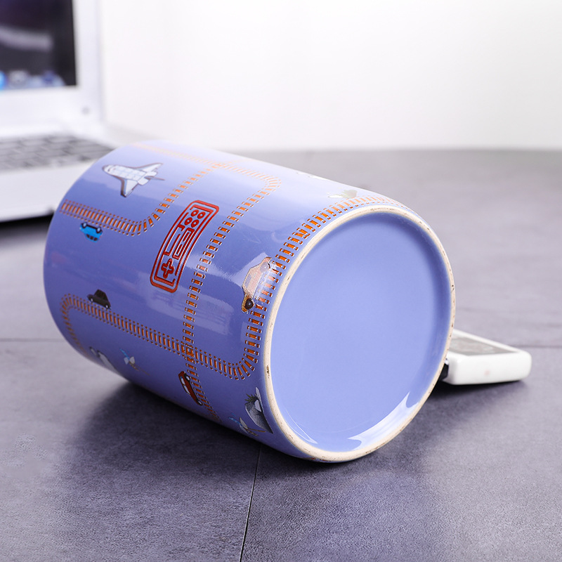 Blue Cup Game Controller Ceramic Cup Square Game Controller Mark son creative game Modeling bone porcelain Cup